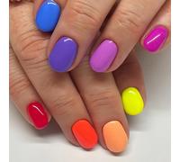 24 pièces Ongles carrés courts à clipser pour manucure DIY ! Mode classique : jaune gingembre contrasté vibrant, ongles à clipser bleu menthe unicolore ; Printemps/Été frais : ongles faux rose, violet