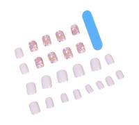 24 pièces ongles carrés courts en acrylique fleurs couvertures complètes coller sur les ongles pointe française appuyer sur faux scintillant