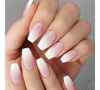 24 Pièces Ongles Postiches Adhésifs Dégradé Rose Medium Coffin Ballerine French Press-On Ongles Acryliques Complètement Couvrants pour Femmes et Filles