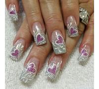 24 Pièces Ongles Valentin Pointe Française Presse Sur Forme Carrée Faux Avec Des Paillettes Coeur Dessins Art Bal Ongles Conceptions
