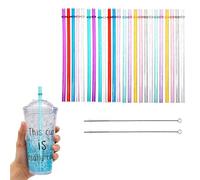24 pièces Pailles 100% réutilisables en Plastique Rigide 23 cm pailles réutilisables à Paillettes en Plastique avec brosses de Nettoyage | pour Boissons Froides/Chaudes, Maison, fêtes et Pique-niques
