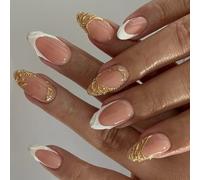 24 Pièces Paillettes Français Pointe Ongles Artificiels Élégant Or Accent Presse Ons Sûr ABS Matériaux Application Paillettes Faux Ongles
