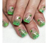 24 Pièces Patrick's Day Stick On Nails Green Shamrock Press On Nails Styles De Cercueil Court Faux Pour Les Femmes Faux Nail Pour Femmes