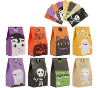 24 Pièces Pochette Cadeau Anniversaire Enfant,Halloween Sac Papier Cadeau Petit avec 24 Autocollants,Pochette Cadeaux Papier Kraft,Sachet Bonbon Anniversaire pour Halloween Fête