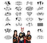 24 Pièces Pochoir Maquillage Enfant Adulte, Modèle de Tatouage pour Anniversaires Halloween Noël, Kit de Tatouage de Peinture pour Visage et Corps
