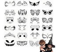 24 Pièces Pochoir Maquillage Enfant Adulte, Modèle de Tatouage pour Anniversaires Halloween Noël, Kit de Tatouage de Peinture pour Visage et Corps