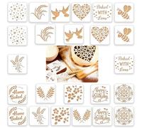 24 Pièces Pochoir pour le Pain, 15 x 15cm Pochoirs pour noël artisanat de cuisine, Pochoirs à Gâteau Décoration, Pochoir de feuille de fleurs en plastique pour pain, gâteau, café, tarte ou biscuits