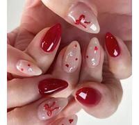 24 pièces pointe française presse sur ongles arcs 3D acrylique coeur bâton le jour de la saint-valentin faux avec