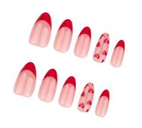 24 Pièces Pointe Française Presse Sur Ongles Forme D'amande Bâton Sur Coeur Artificiel Valentin Faux Pour Les Femmes