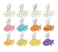 24 pièces Porte Clé Jésus Poisson, en Bois Motif Chrétien Porte-Clés Foi pour Enfants Loisirs Créatifs Colorés pour Activités d'École du Dimanche Cadeaux de Fête et Cadeaux Religieux