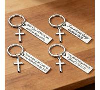 24 pièces Porte-clés en acier inoxydable avec verset biblique et croix - Texte inspirant Matthieu 28:20, matériau métallique durable, convient pour sacs à dos, clés de voiture et accessoires - Cadeau 