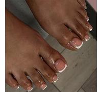24 Pièces Presse À La Mode Sur Les Ongles Square Faux Nails Blancs Français Concevoir Un Conception Courte Confortable Pour Une Utilisation Quotidienne Decors Élégants D'orteil