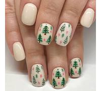 24 Pièces Presse À Paillettes De Noël Sur Les Ongles Faux Ongles ABS Réutilisables Avec Des Dessins D'arbres Festifs Pour Les Fêtes De Vacances Appuyer Sur L'ongle Non Toxique