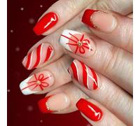 24 pièces presse de noël sur les ongles français pointe blanche paillettes faux conception de flocon de neige pour les cadeaux de fête de vacances pour fille presse de noël
