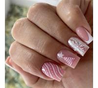 24 Pièces Presse Sur Le Thème De Noël Sur Les Ongles Non Toxiques ABS Construire Rose Blanc Flocon De Neige Art Faux Pour Peau Sensible Noël Français Rose Faux