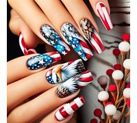 24 Pièces Presse Sur Les Ongles Acrylique Art Avec Des Motifs Rouge Blanc Bleu Manucure Artificielle Pour Les Amateurs De Culture Bandes D'ongles Rouge Blanc Bleu