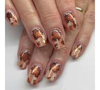 24 Pièces Presse Sur Les Ongles Conseils Feuille D'or Rayé Feuille Courte Forme Carrée Ongles Artificiels Avec Revêtement Éclat Élégant Ton Café Presse Sur L'ongle