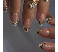 24 Pièces Presse Sur Ongles Colle D'amande Faux Modèles Français Faux Cadeaux Artificiels Pour Femmes Filles Ongles Cercueil Amande Pointe Française L'ongle