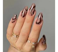 24 Pièces Presse Sur Ongles Colle D'amande Sur Faux Modèles Français Faux Cadeaux Artificiels Pour Femmes Filles Sur Ongle Cercueil Amande Pointe Française Sur L'ongle