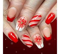 24 pièces presse sur ongles de Noël français pointe blanche paillettes faux ongles conception de flocon de neige pour les cadeaux de fête de vacances pour fille Noël appuyer sur