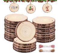 24 Pièces Rondelles De Bois 9-10cm, Tranches De Bois Naturelles DIY Artisanat, Bois Non Traité Avec Trou et 20M Ficelle Épaisseur 1cm Pour Diy, Artisanat, Mariage, Décoration De Noël