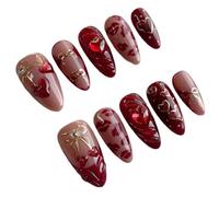 24 Pièces Rose Oeil De Chat Fleur Amour Design Français Amande Presse Sur Ongles Strass Fini Faux Ongles Conseils Kit Manucure(Y3)