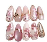 24 Pièces Rose Oeil De Chat Fleur Amour Design Français Amande Presse Sur Ongles Strass Fini Faux Ongles Conseils Kit Manucure(Y6)