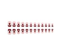 24 pièces Saint-Valentin presse sur ongles acrylique de poids moyen faux cœur sur dentelle française acrylique