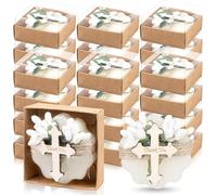 24 pièces savons parfumés invités - Cadeaux baptême fille garçon avec fleurs séchées et étiquettes bois merci - Souvenirs première communion naissance mariage anniversaire