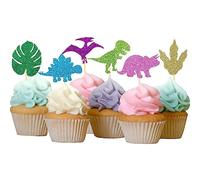 24 Pièces Scintillantes Dinosaure Décoration Gateau, Cake Topper, Décorations Anniversaire pour Garçons et Filles (Papier Pailleté)