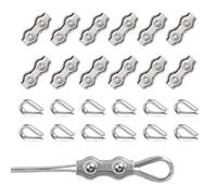 24 Pièces Serre-Câble Inox, Pinces Duplex M3, Serre Cable Acier Inoxydable 304,12 Pinces de Câble Duplex Clips M3 & Cosse Coeur 12 M3 pour Cable Acier, Corde à Linge, Auvent (M3)