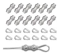 24 Pièces Serre-Câble Inox, Pinces Duplex M4, Serre Cable Acier Inoxydable 304,12 Pinces de Câble Duplex Clips M4 & Cosse Coeur 12 M4 pour Cable Acier, Corde à Linge, Auvent (M4)