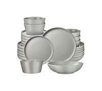 24 pièces service de table en grès pour 6 personnes gris