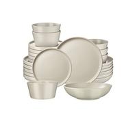 24 pièces service de table en grès pour 6 personnes taupe