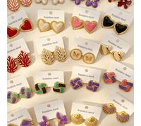 24 pièces/Set Boucles d'oreilles en acier inoxydable 304, designs géométriques, floraux, en forme de cœur et asymétriques. Boucles d'oreilles élégantes pour un port quotidien, cadeau idéal pour la Sai