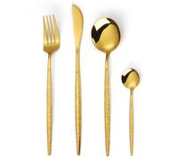 24 Pièces Set de Couverts de Table Ménagère Doré, Service de Table en acier inoxydable pour 6 Personnes, Poli Miroir