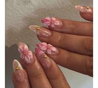 24 pièces/Set Glamour doux 3D dégradé floral imprimé léopard style français Faux perle et cristal en forme d'amande à clipser, idéal pour les filles et les femmes pour la vie quotidienne, les vacances