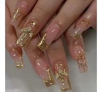 24 pièces Stickers d'ongles rectangulaires de couleur dorée avec décoration de croix, en acrylique, parfaits pour rehausser votre style. Le set comprend : 1 pièce de gel de gelée et 1 pièce de lime à 