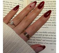 24 pièces Stickers pour ongles de la Saint-Valentin, pointe française rouge, forme amande moyenne-longue, motif cœur rouge, style minimaliste, couverture brillante complète, convient aux femmes et aux