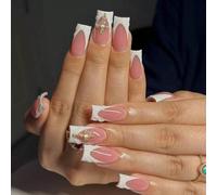 24 pièces Style Y2K Ongles carrés 3D en gel avec croix en alliage et design de faux perles, capsules à poser parfaites. Contient 1 pièce de colle de gel et 1 pièce de lime à ongles. Ongles french tips