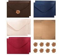 24 PiècesL'ensemble de Papeterie Vintage Papier, 8 Vintage Enveloppe, 8 Papier à Lettre Kraft Vintage, 8 sceaux de cire, Adecuado para el día de San Valentín, enveloppe mariage, Invitaciones de Boda