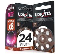 24 Piles Auditives Taille 312 Udivita PR41 (Marron) avec Technologie Phono Pulse Zinc-Air Hearing Evolution - 3 Blisters de 8 Piles