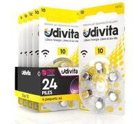 24 Piles Auditives Udivita Taille 10 Type Zinc-Air - 4 Blisters de 6 Piles