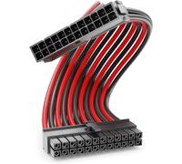24-Pin ATX Power Cable Extension 30cm-18AWG PSU Motherboard PC Computer Power Supply Nylon Male to Female-Black Red