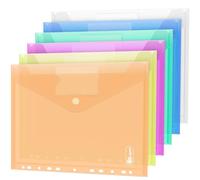 24 Pochette Plastique A4-6 Couleurs des Pochettes Transparentes pour Classer les Documents avec Pochette à Étiquettes, Pochette Plastique A4 Perforée avec 11 Trous