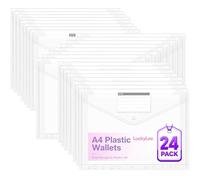 24 Pochettes Plastiques Perforées A4, Transparent Pochette Classeur A4 Refermable avec Bouton Pression, Transparentes Porte-Document Classables avec 11 Bords Perforés pour étiquettes pour Classeur