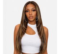24 Pouce Layered Cut Brown Balayage Highlight Straight Human Hair Wig 200 Density #2/27 Colored Pre Plucked 13x4 Transparent Lace Front Wig Glueless Natural Hairline Curtain Bangs Wigs for Black Women