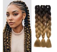 24 Pouces Meches de Cheveux Pour Tresse Africaine 3PCS Extension De Cheveux Tresses Yaki 300g Ombre Hair Braids - Brun Foncé & Brun Moyen & Brun Clair