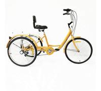24 pouces tricycle citybikes pour adultes, 61 cm, 6 vitesses, 3 roues, tricycle cargo, vélo, avec dossier et panier, jaune
