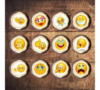 24 PRECUT Emoji Cupcake Toppers #1, Emoji Cake Topper, Décorations de gâteau Emoji comestibles, Smiley Face Party Decoration Pack, Décoration de gâteau sourire, Emoji Cake Toppers
